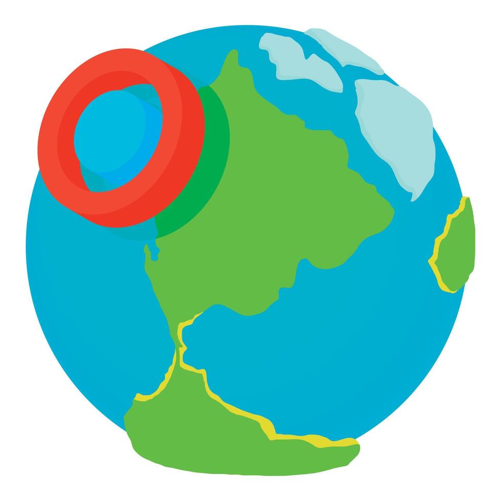 Mark on map of earth icon, cartoon style vector