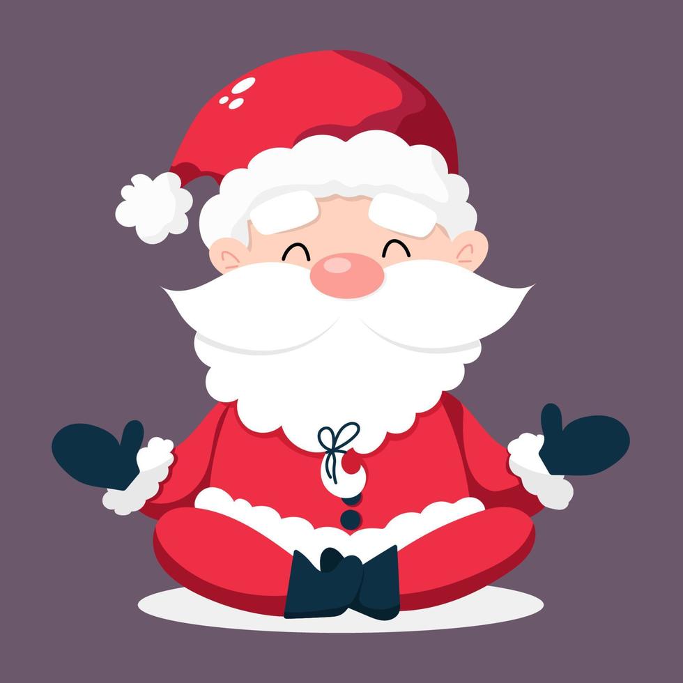 Cute meditating Santa. Santa in a lotus pose. Vector illustration in a cartoon style.