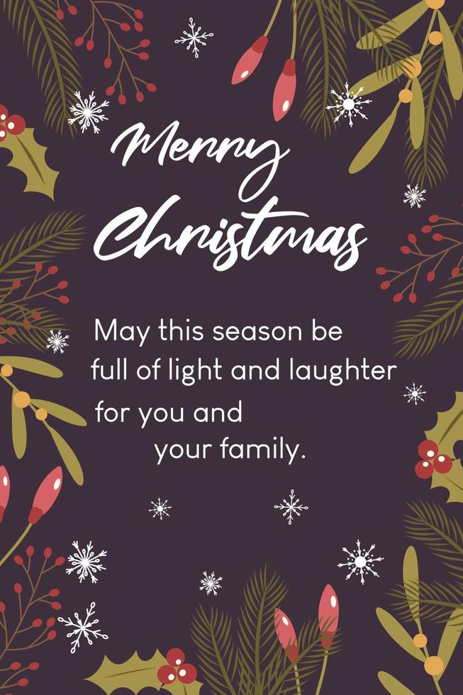 tarjeta de felicitación de feliz navidad con elementos de diseño de invierno y navidad. vector