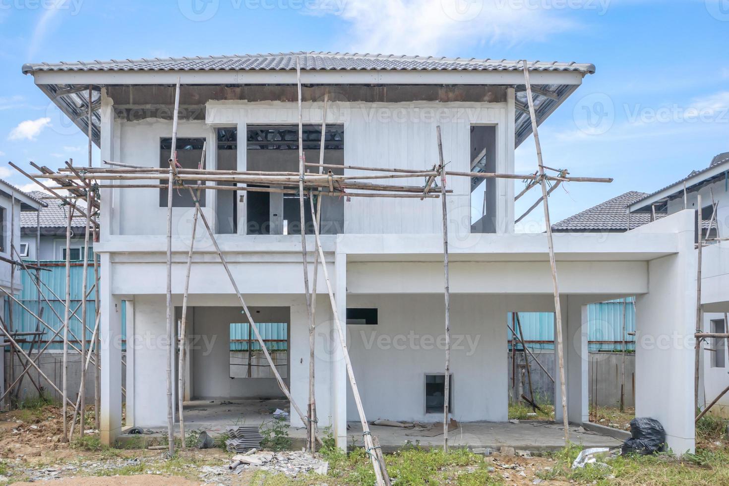 construction residential new house with prefabrication system in progress at building site photo
