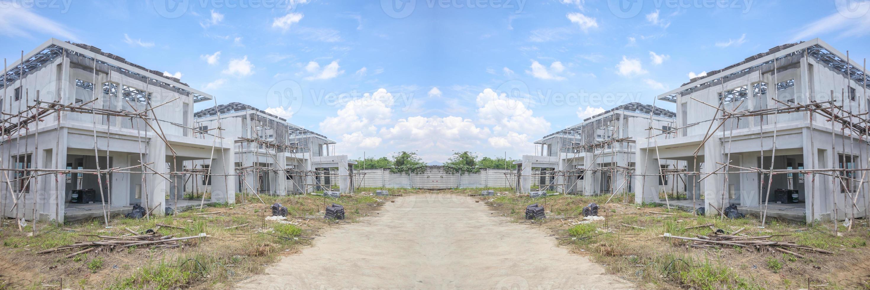 construction residential new house with prefabrication system in progress at building site photo