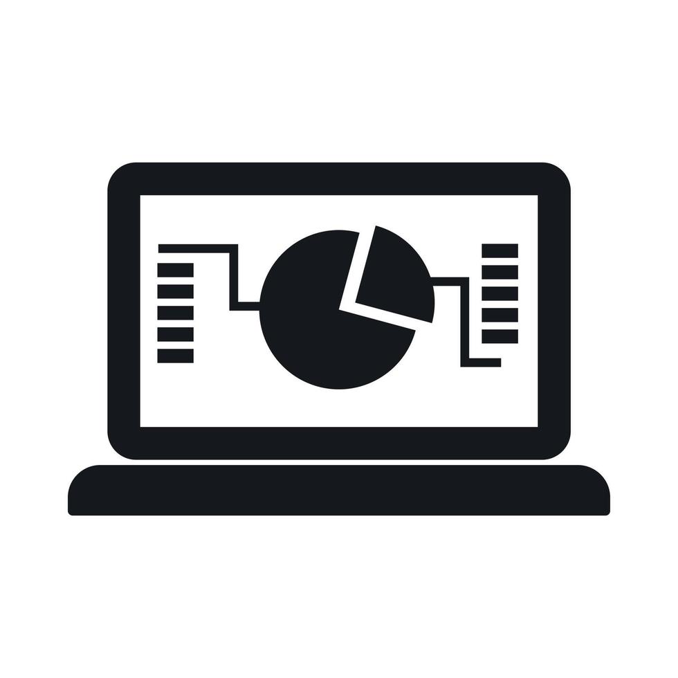 Laptop with business graph icon, simple style vector