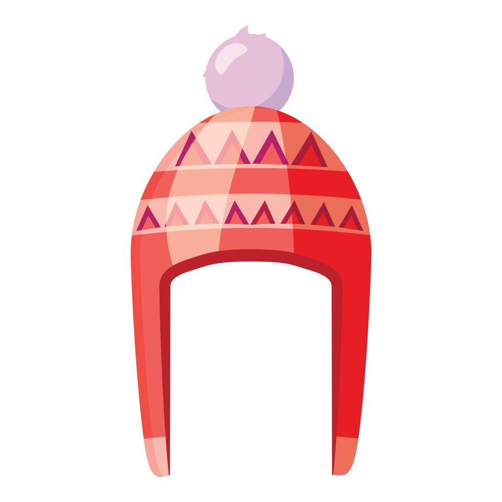 sombrero rojo con icono de pompón, estilo de dibujos animados vector