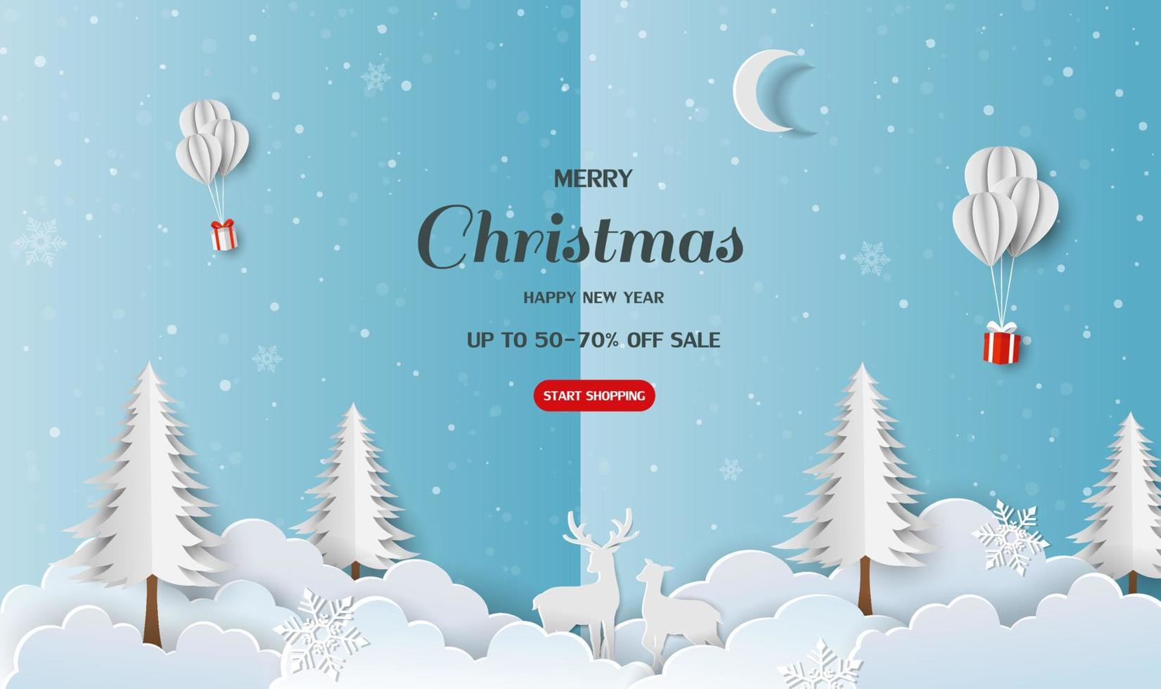 Winter sale banner background for festive decoration on paper cut and craft style vector