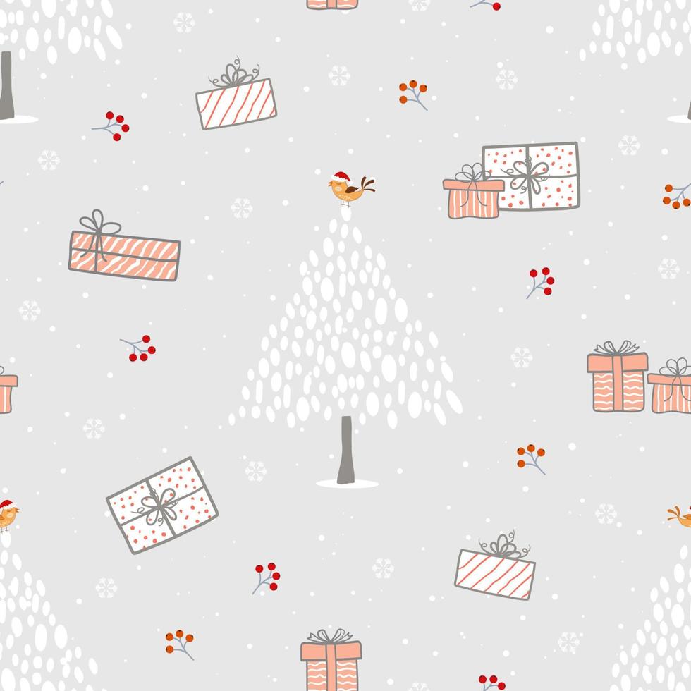 Winter holiday seamless pattern,celebrate theme with cute hand drawn gift boxes on grey background vector