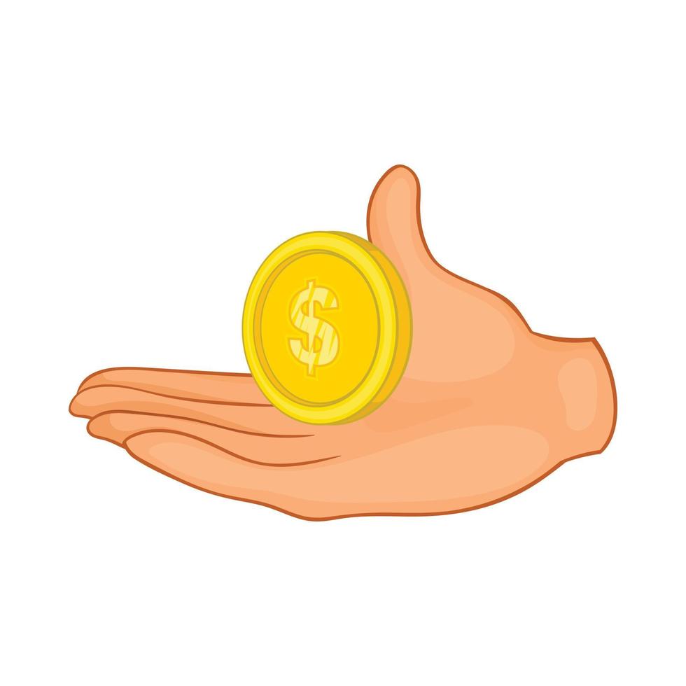 Hand with coin icon, cartoon style vector