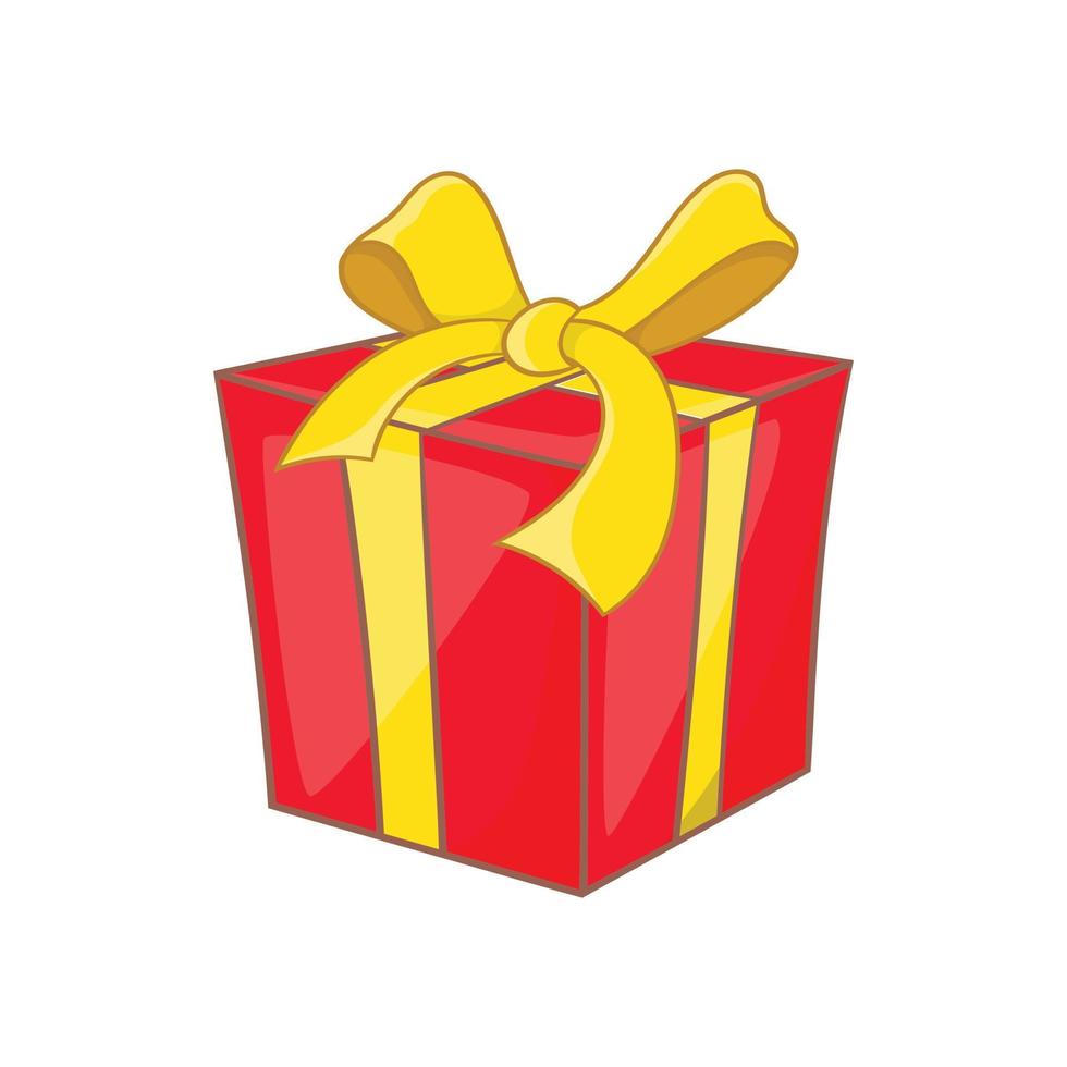 Gift box with ribbon bow icon, cartoon style vector