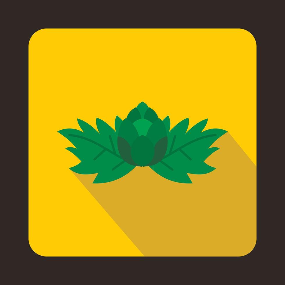 Hop with leaves and cone icon, flat style vector