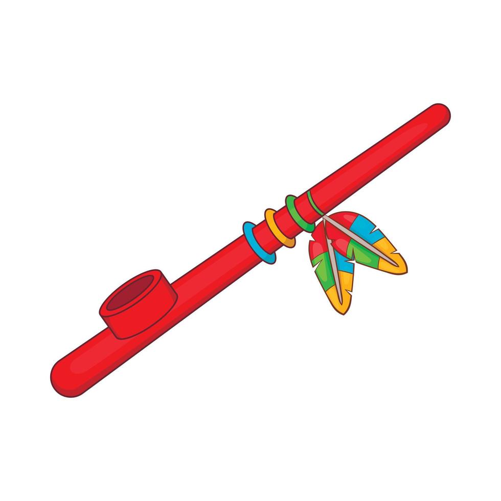 Indian peace pipe icon, cartoon style vector