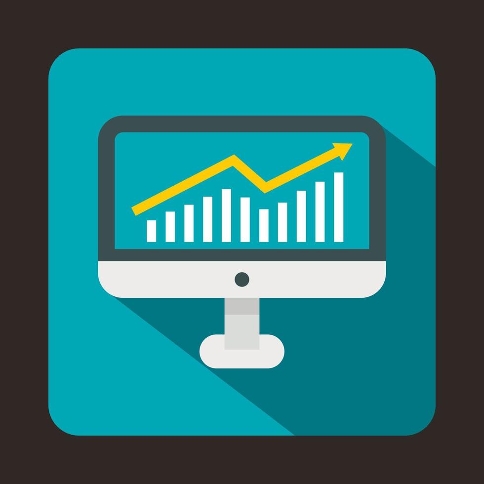 Graph on computer screen icon, flat style vector