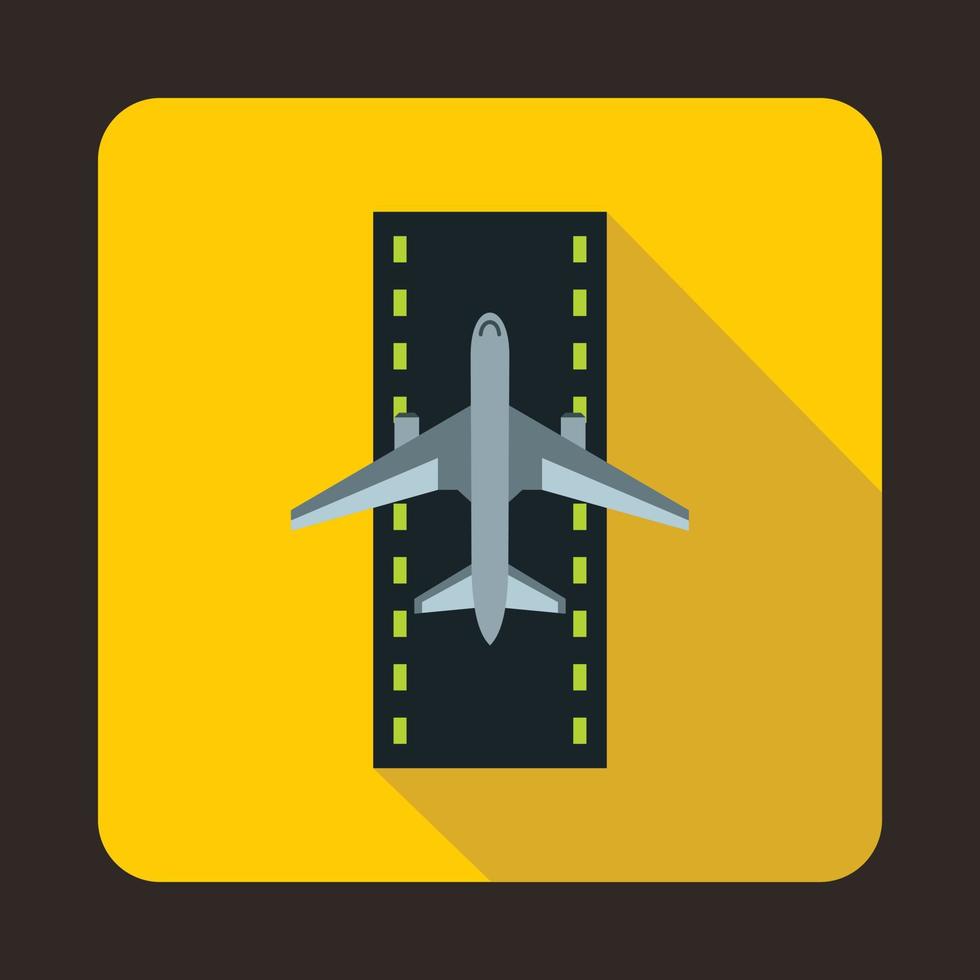 Airplane on runway icon, flat style vector