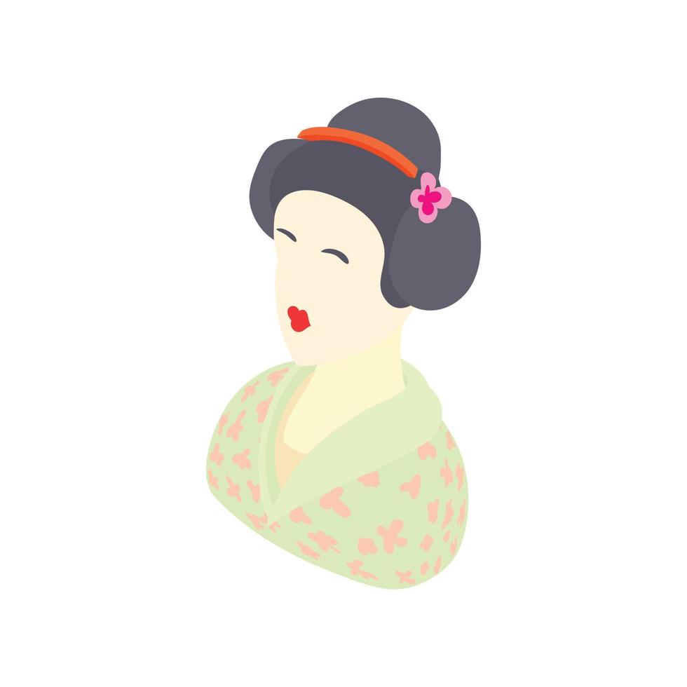 Japanese girl icon, cartoon style vector