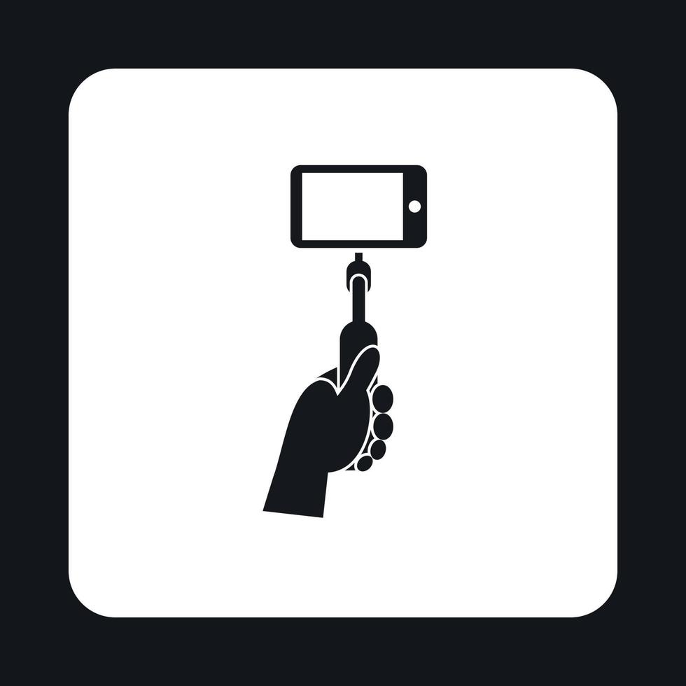 mano que sostiene el icono de palo monopod selfie vector