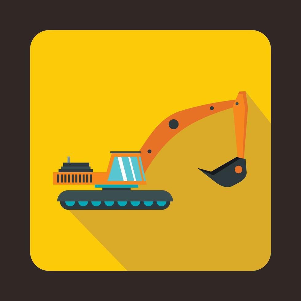 Excavator icon, flat style vector