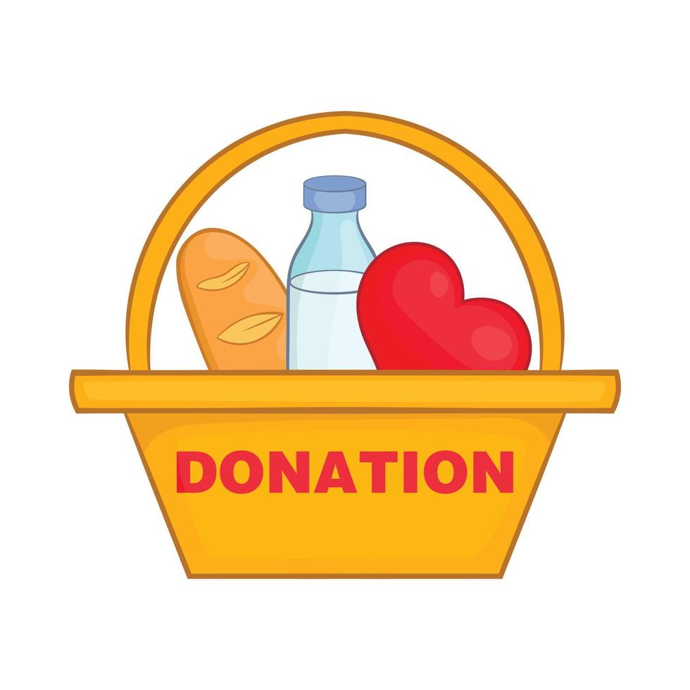 Donation box with food icon, cartoon style vector