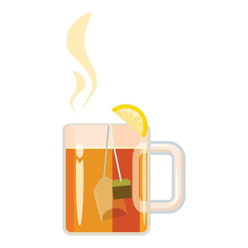 Glass mug with tea icon, cartoon style vector
