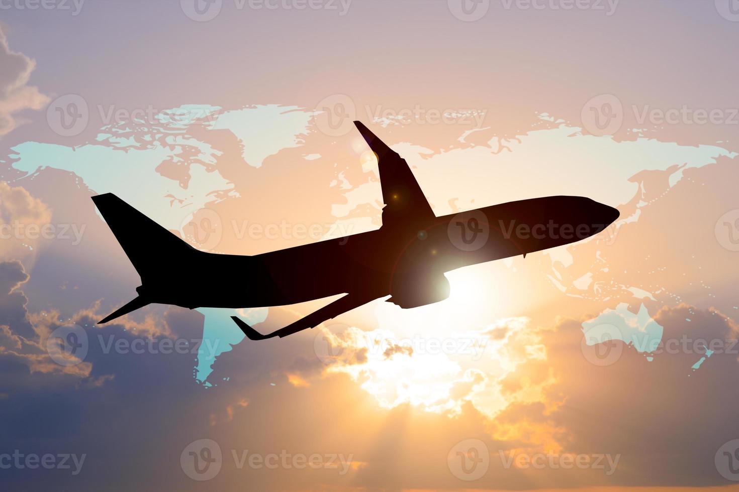 Passenger planes taking off from the airport in the evening. Travel and travel concepts around the world. photo