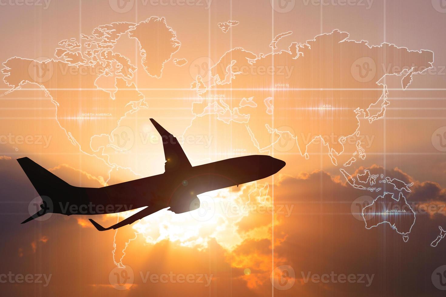 Passenger planes taking off from the airport in the evening. Travel and travel concepts around the world. photo