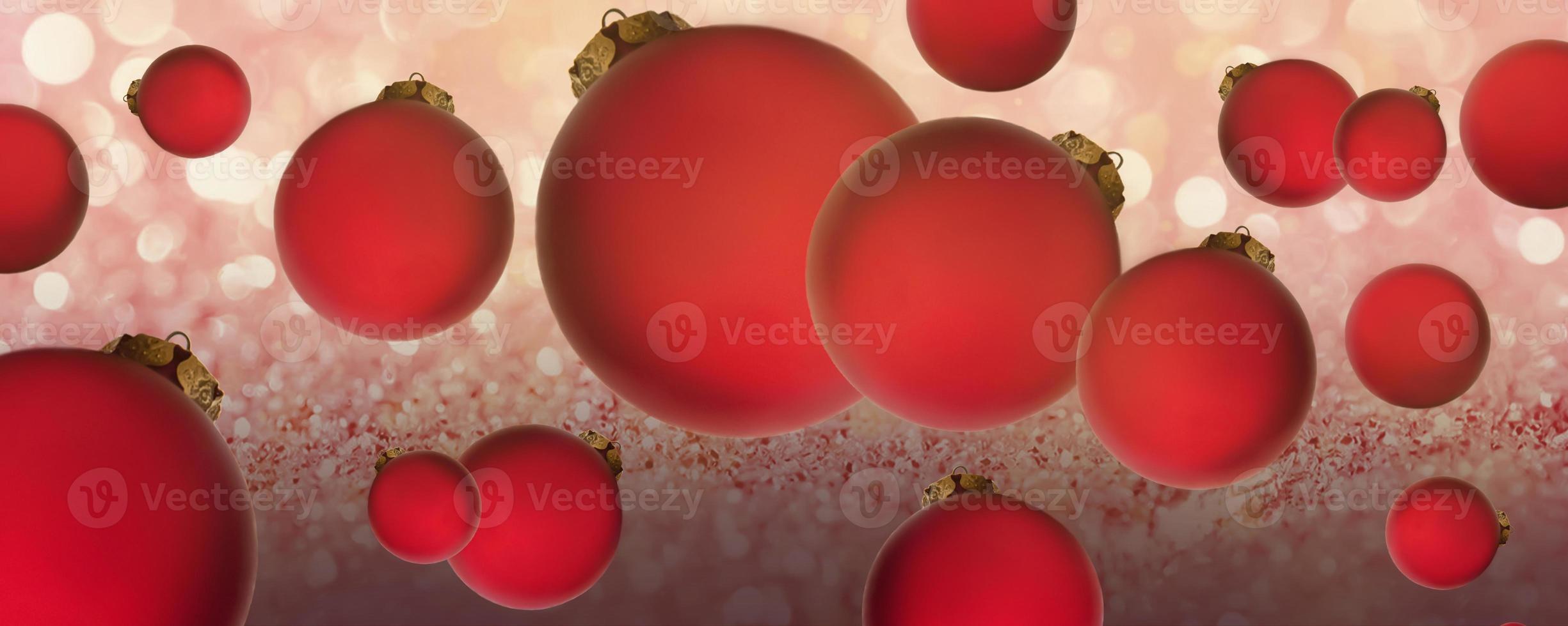 Christmas banner. Red balls on a shiny background. Christmas, holiday, greetings. Background for advertising and business. photo