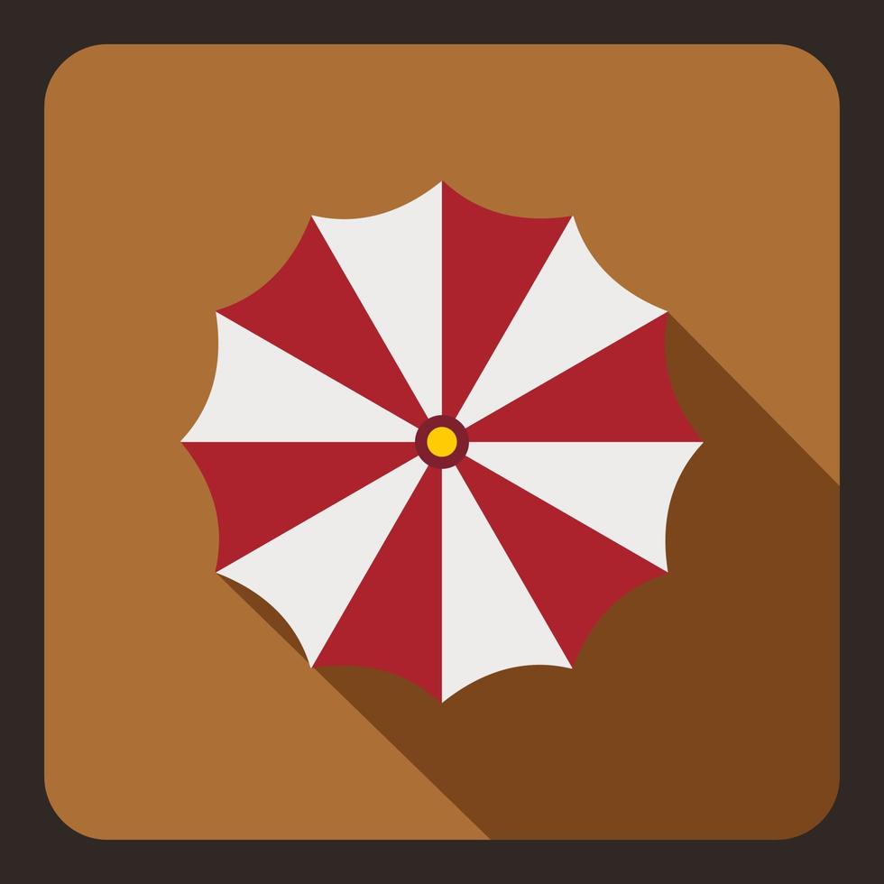 Red and white beach umbrella icon, flat style vector