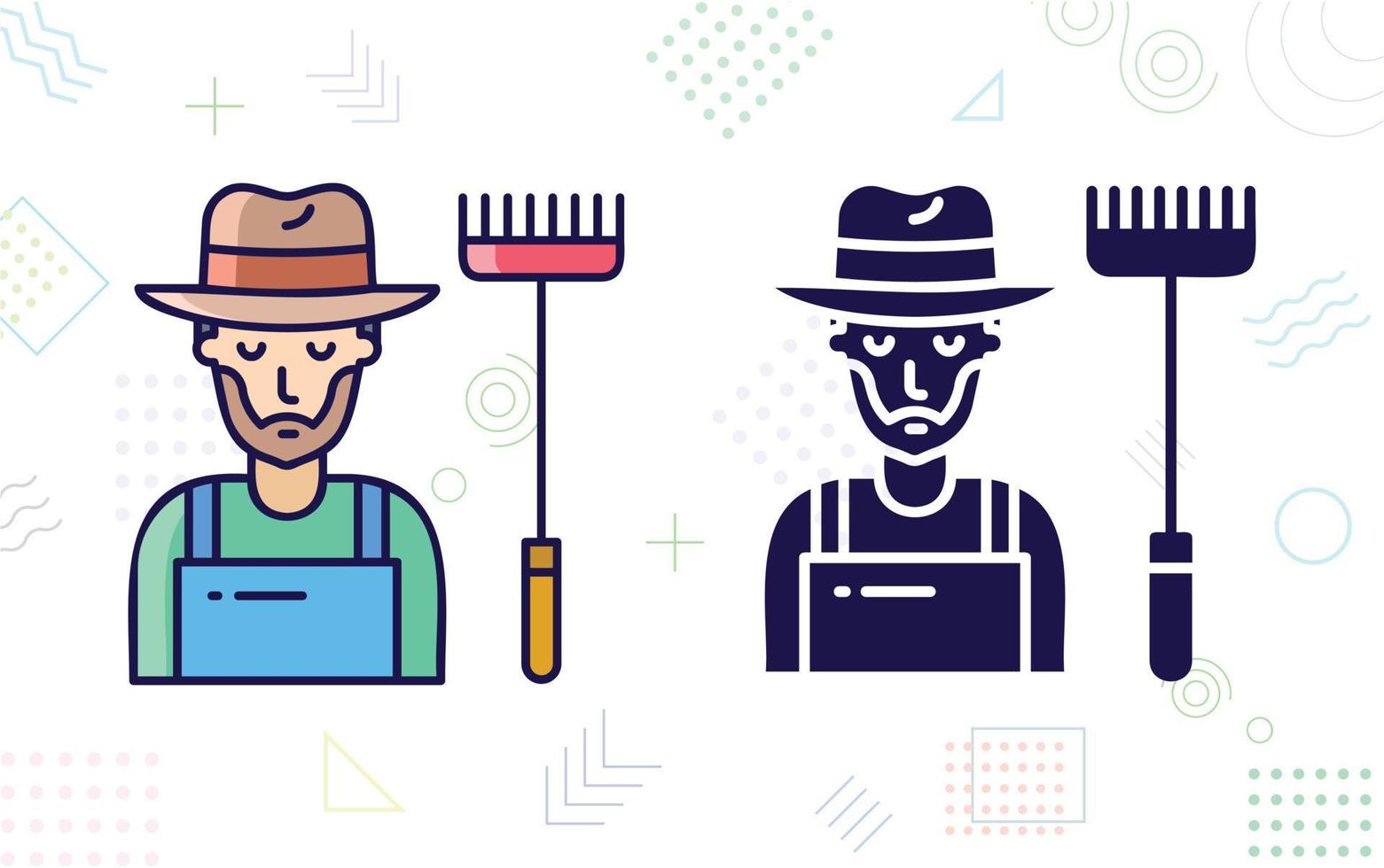 agricultor con horca avatar vector línea icono, ilustración