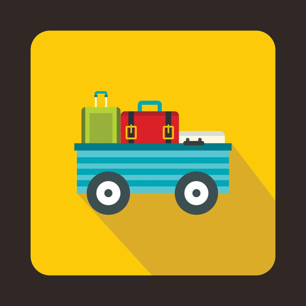 Luggage cart with suitcases icon, flat style vector