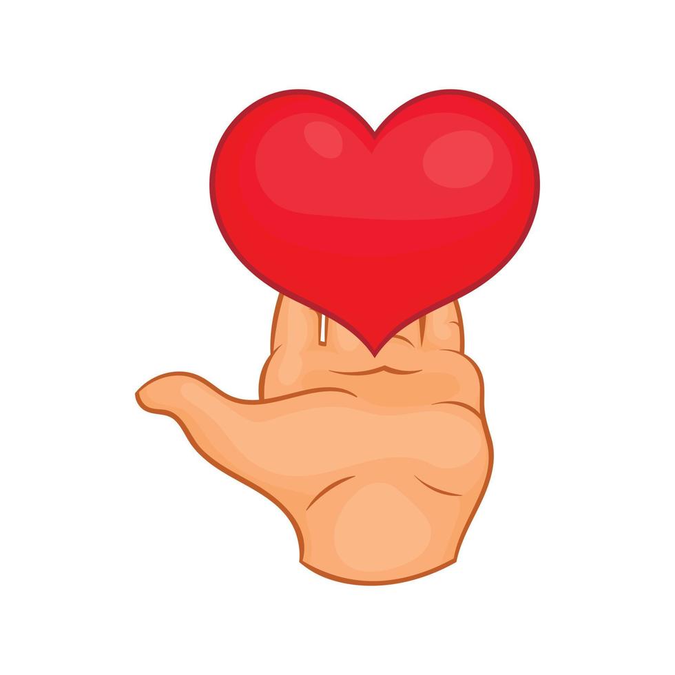 Hand giving red heart icon, cartoon style vector