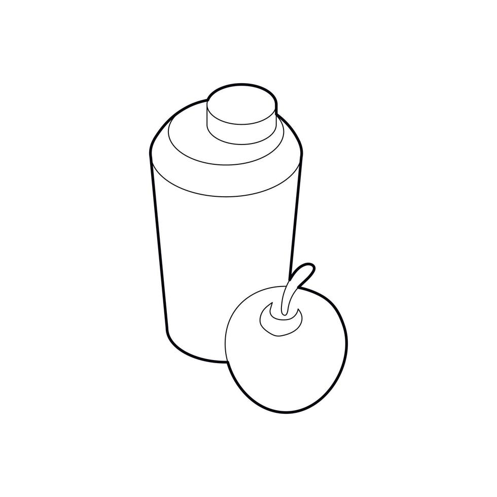 icono de vaso de agua y manzana, estilo de contorno vector