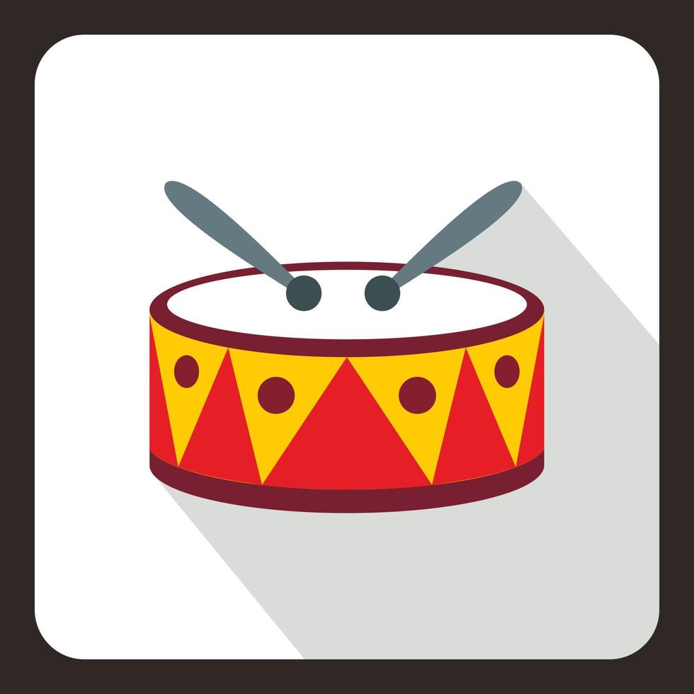 Drum with sticks icon, flat style vector