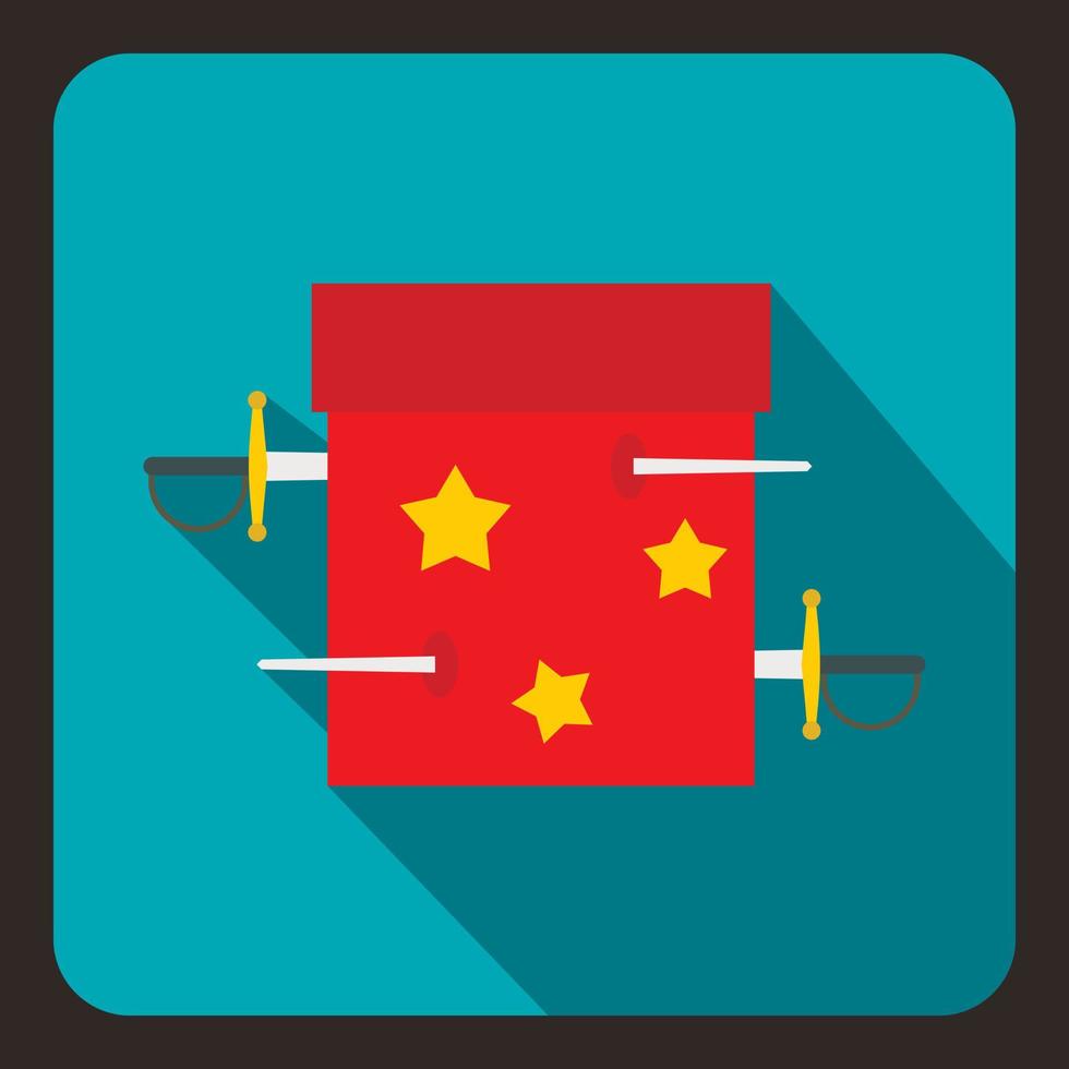 Box of tricks with daggers icon, flat style vector