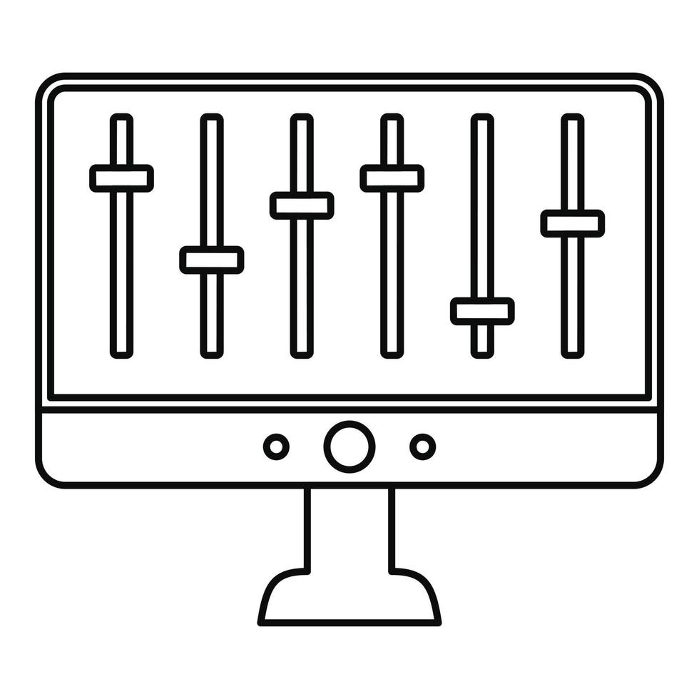 icono de monitor de ecualizador, estilo de contorno vector