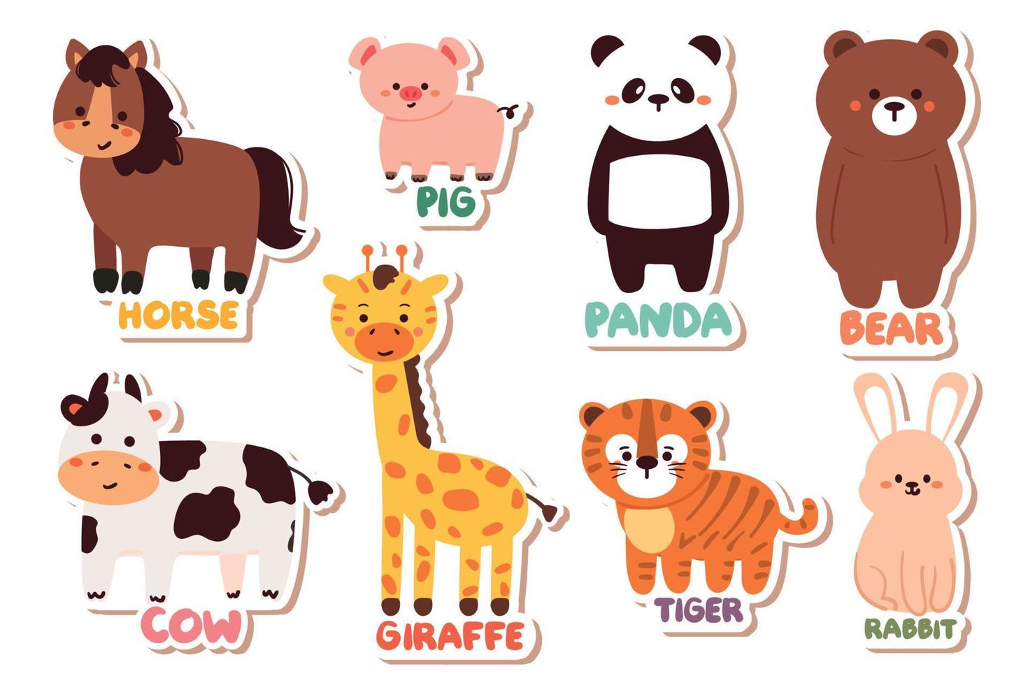 hand drawing cartoon animals sticker set vector