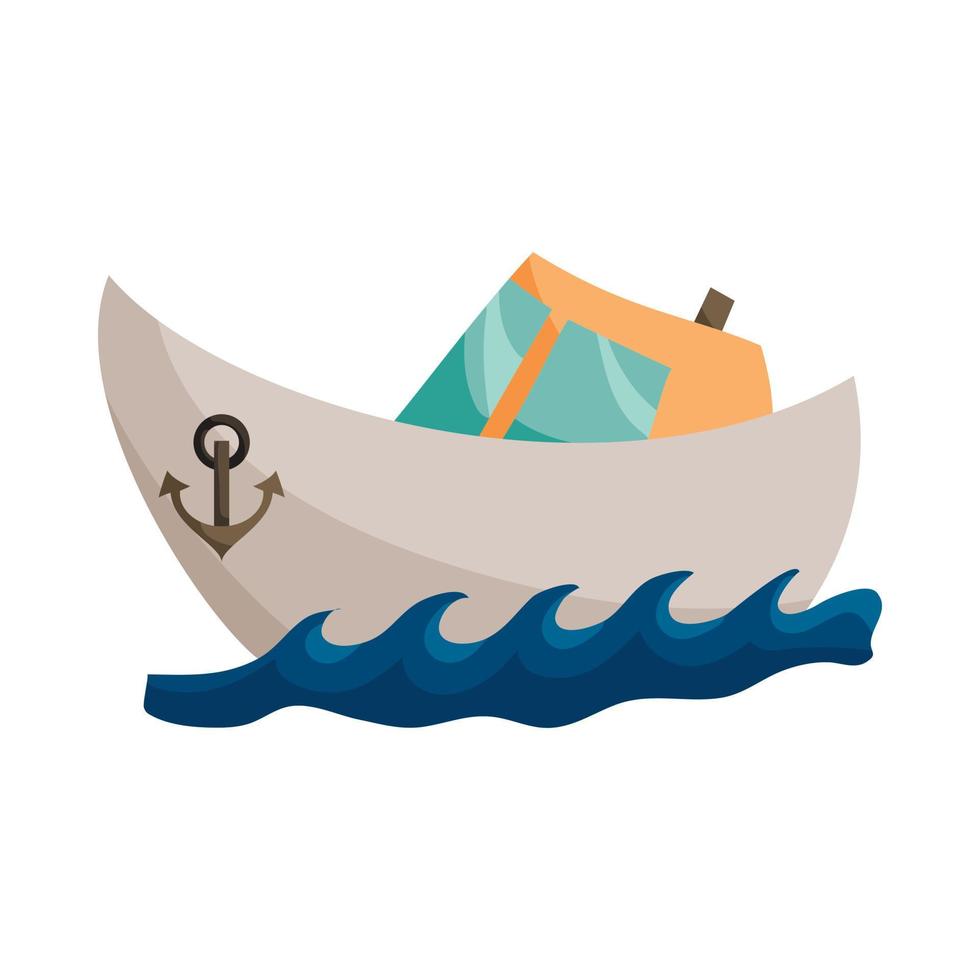 icono de barco, estilo de dibujos animados vector