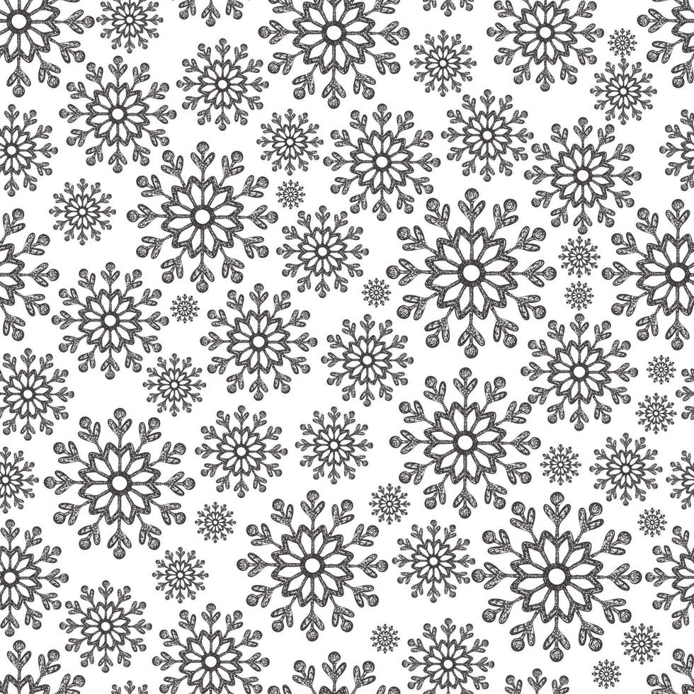 Seamless christmas snowflake background. Winter Snow Flakes hand drawing Seamless pattern vector