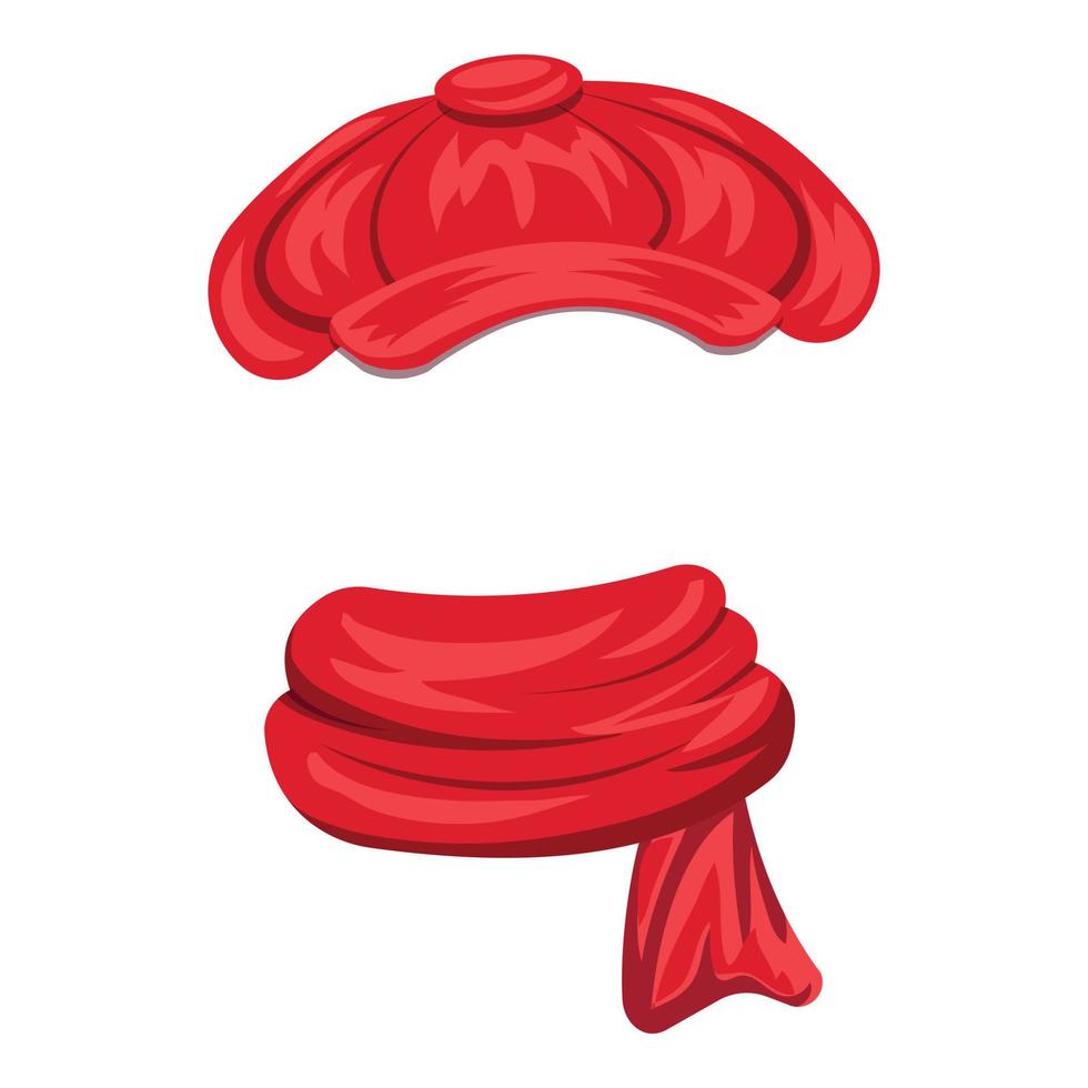 Cozy hat and scarf icon, cartoon style vector