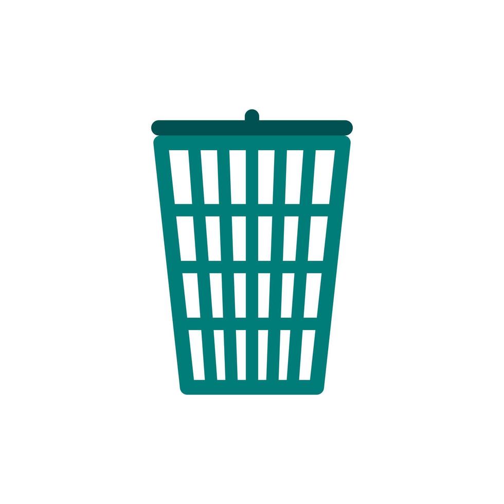 Green trash basket icon, flat style vector