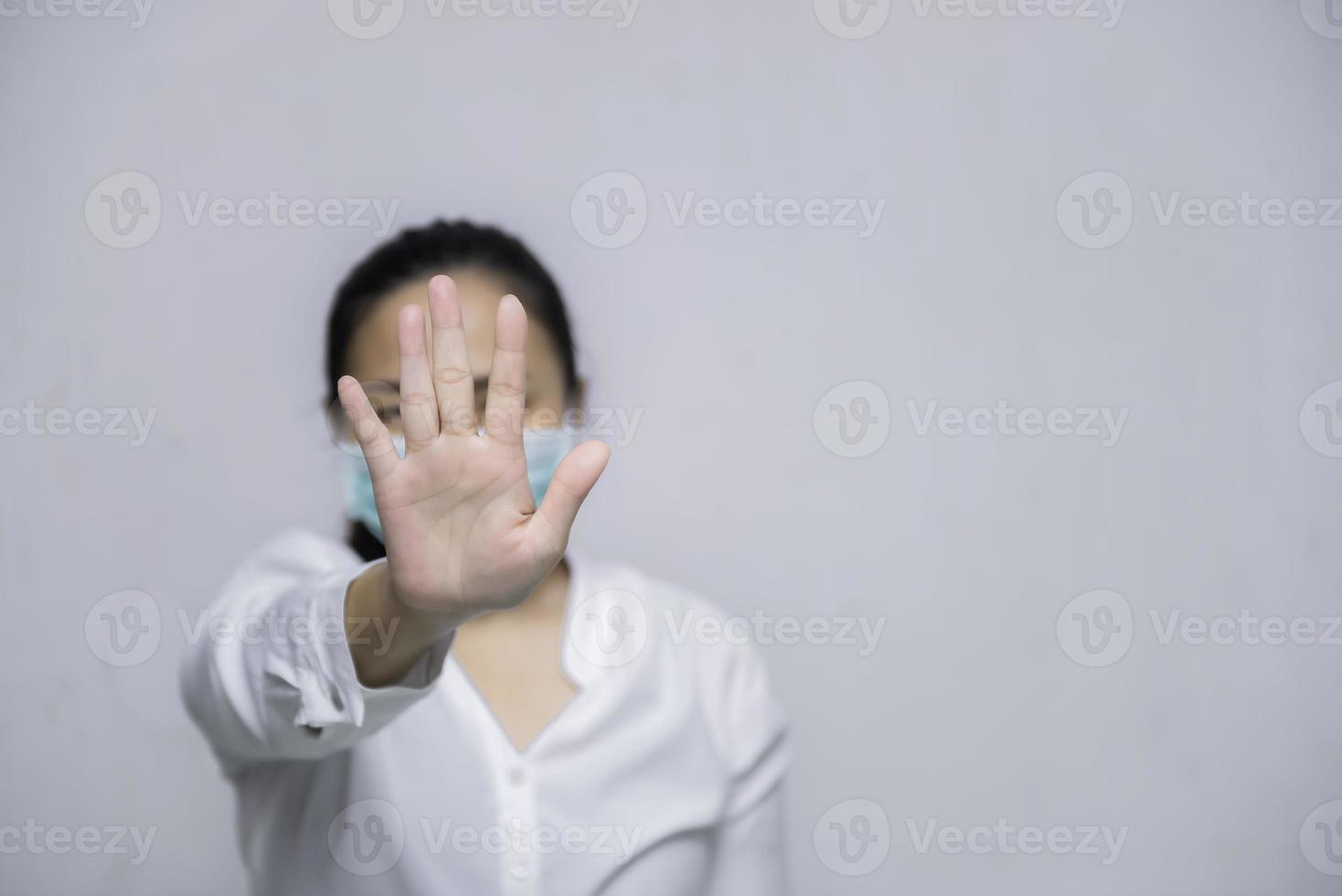 Asian woman sick wear protect mask on white background photo