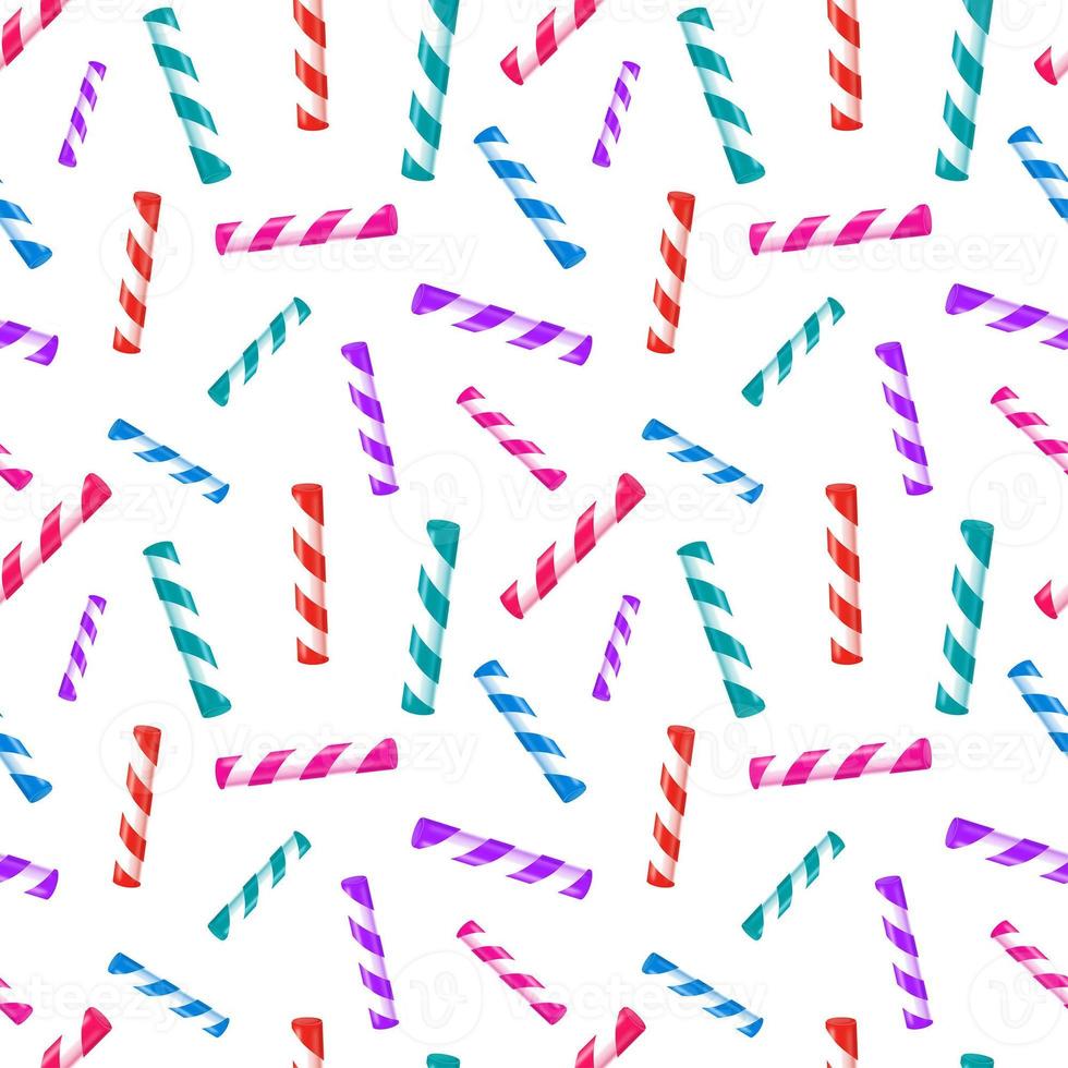 seamless pattern with multicolored striped candy sticks photo