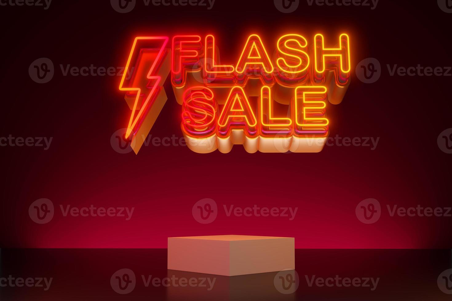 Flash sale neon light text with empty display, 3d rendering photo
