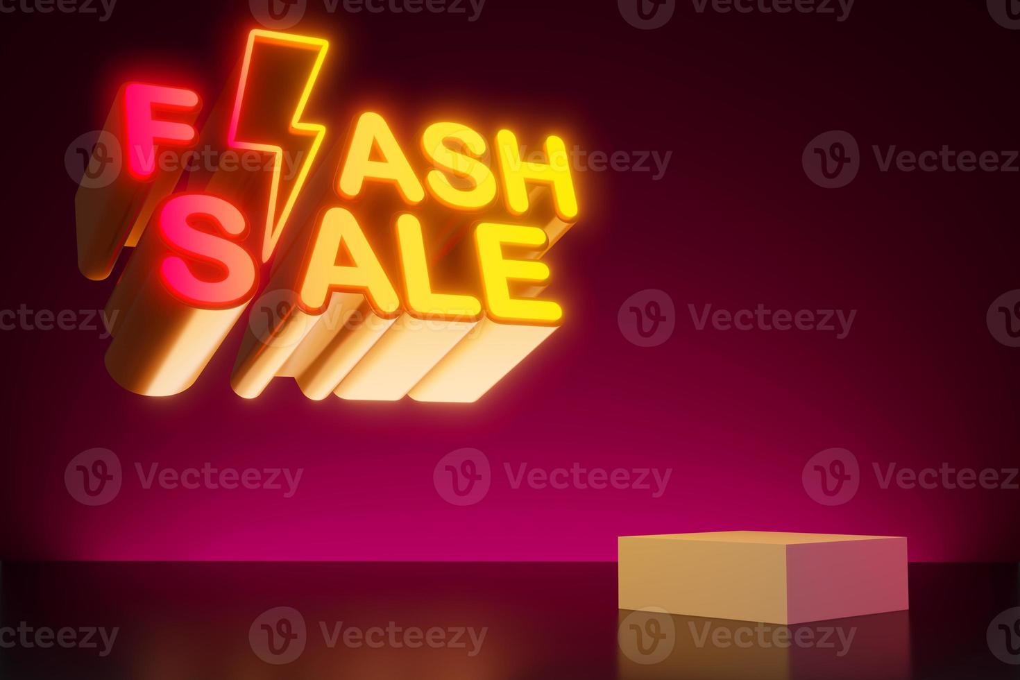 Flash sale neon light text with empty display, 3d rendering photo