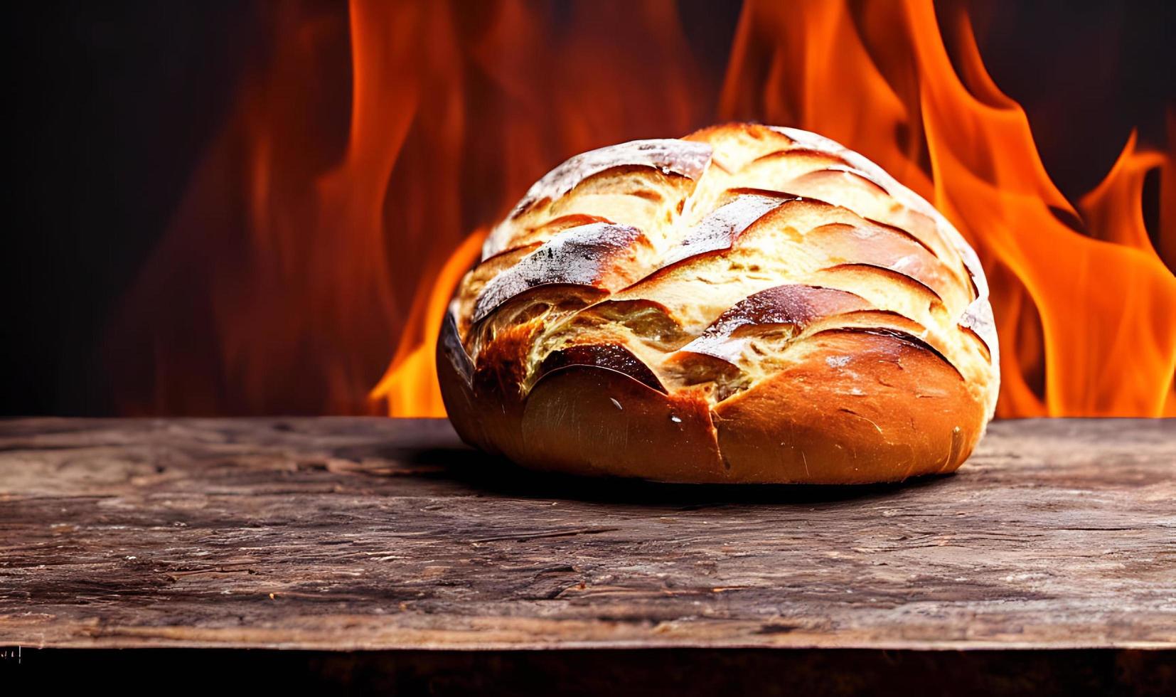 Oven - traditional fresh hot cooked bread. Bread close shooting. photo