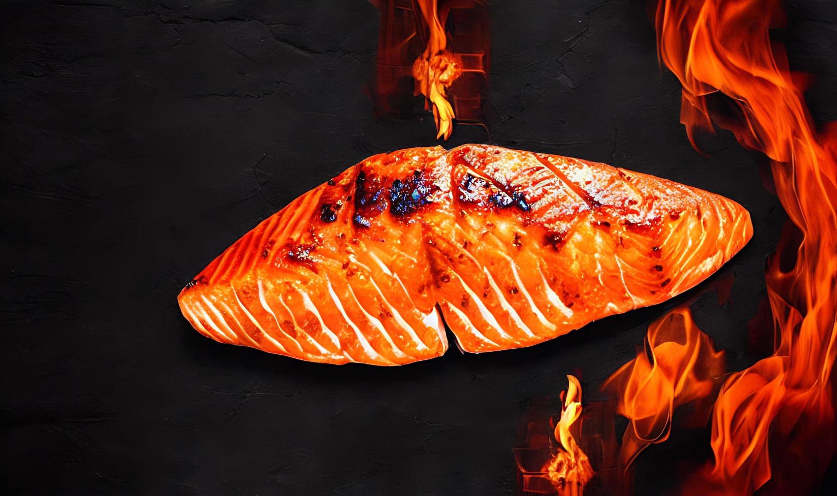 Grilled salmon. Healthy food baked salmon. Hot fish dish. photo