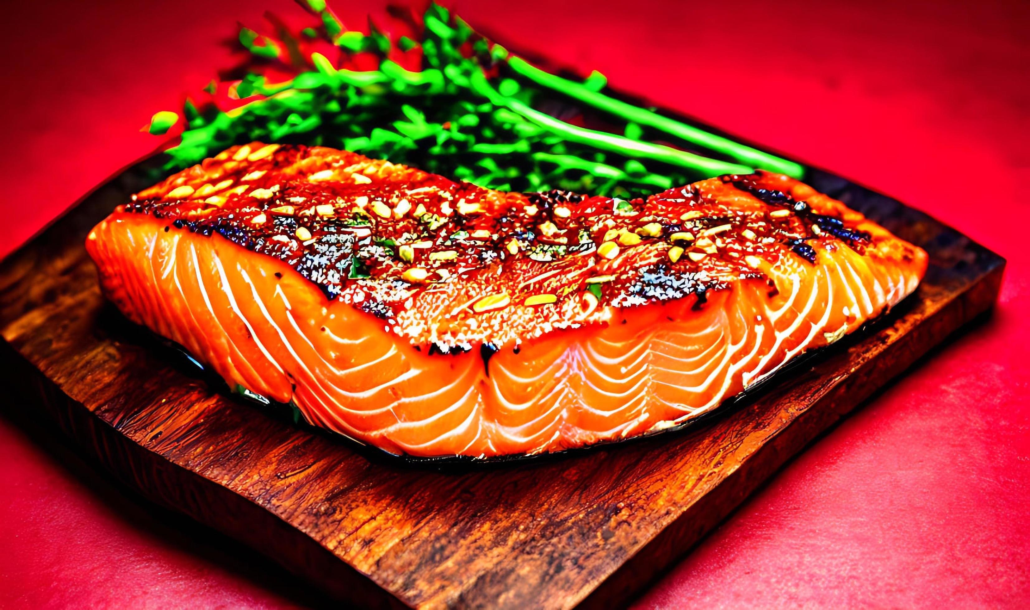 Grilled salmon. Healthy food baked salmon. Hot fish dish. 14593671