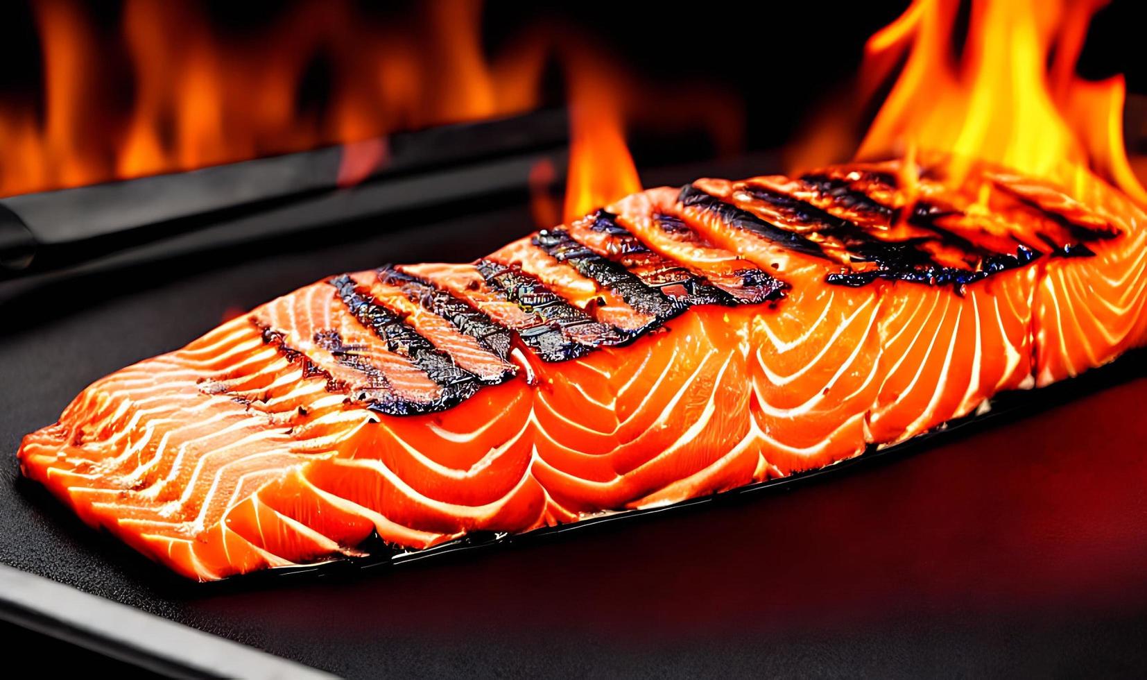 Grilled salmon. Healthy food baked salmon. Hot fish dish. 14593713