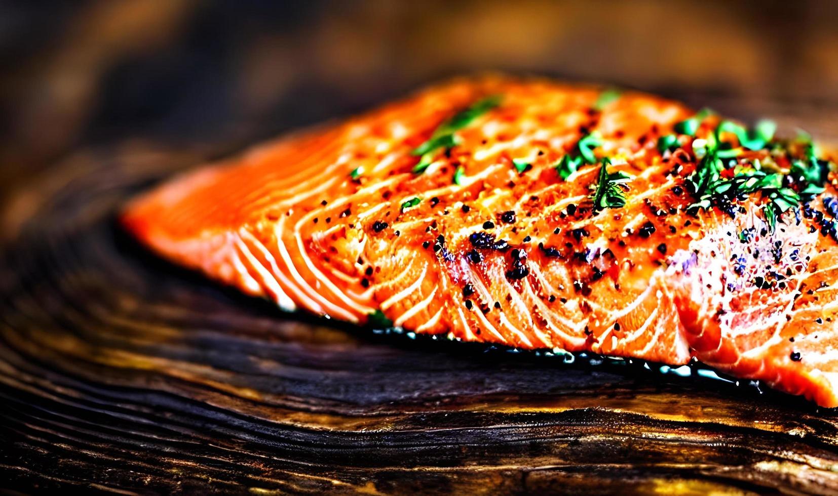 salmón a la plancha. comida saludable salmón al horno. plato de pescado caliente. foto