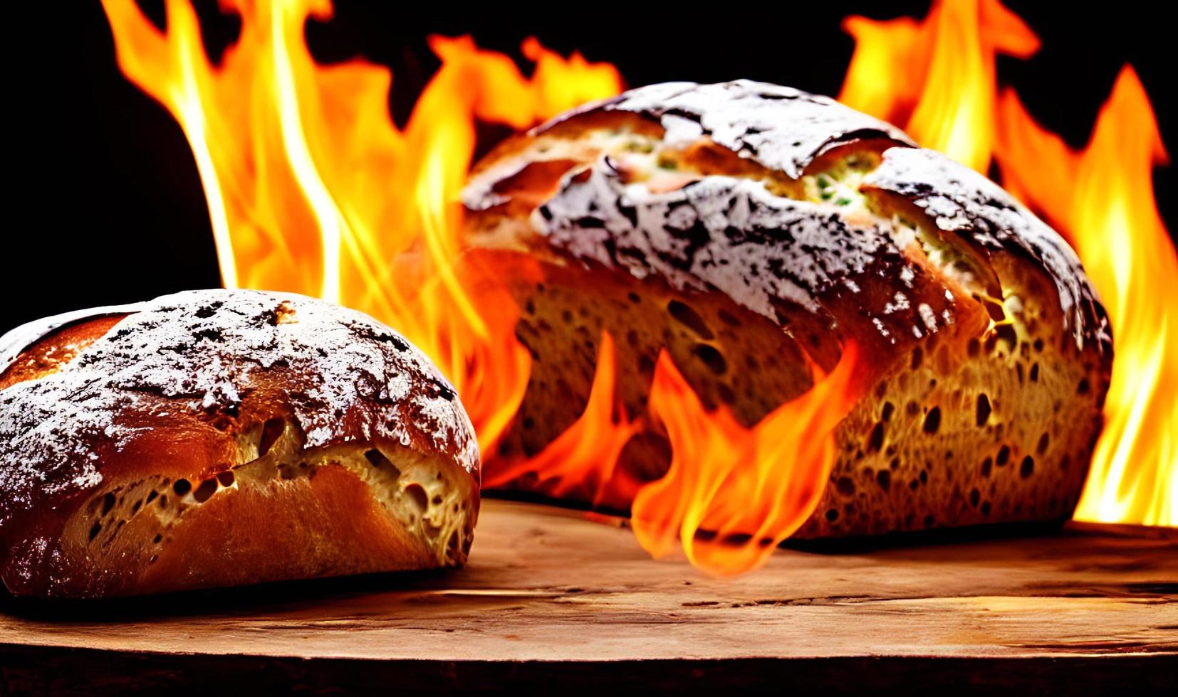 horno - tradicional pan cocido caliente fresco. tiro cercano del pan. foto