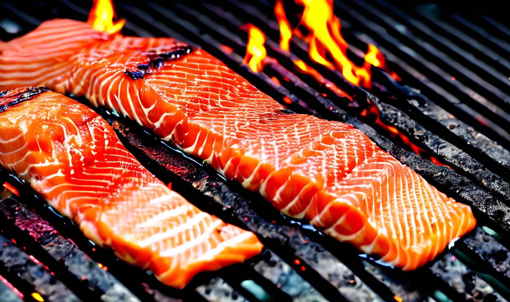 salmón a la plancha. comida saludable salmón al horno. plato de pescado caliente. foto