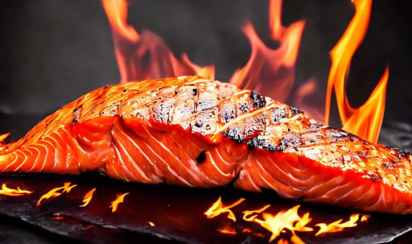 salmón a la plancha. comida saludable salmón al horno. plato de pescado caliente. foto