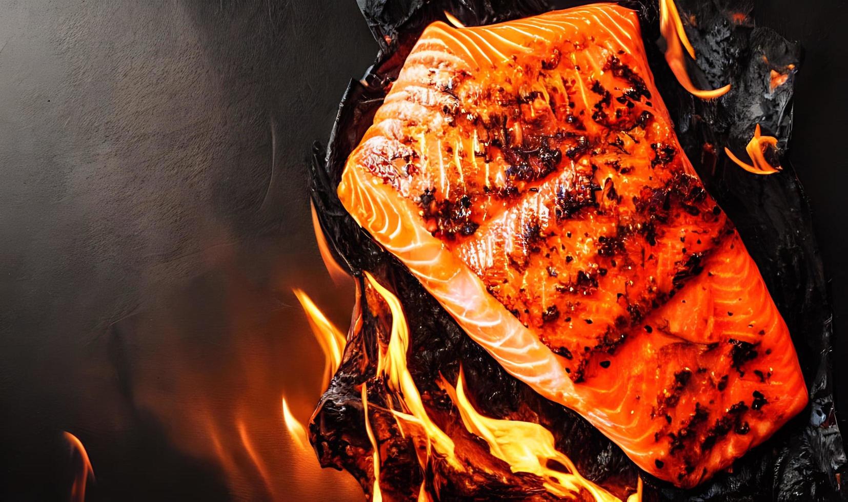 Grilled salmon. Healthy food baked salmon. Hot fish dish. photo