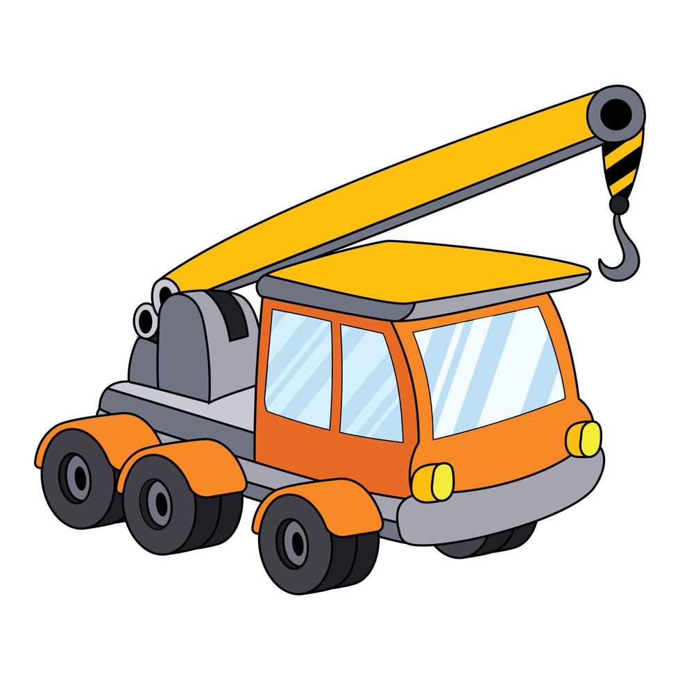 Machine with lifting crane icon, cartoon style vector